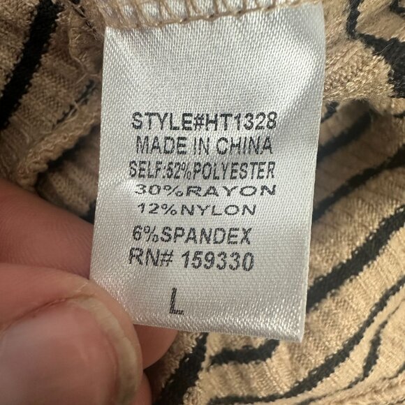 Heyson Womens Striped Peplum Top Size L Beige And Black 34 Sleeve Soft Knit - Picture 4 of 5